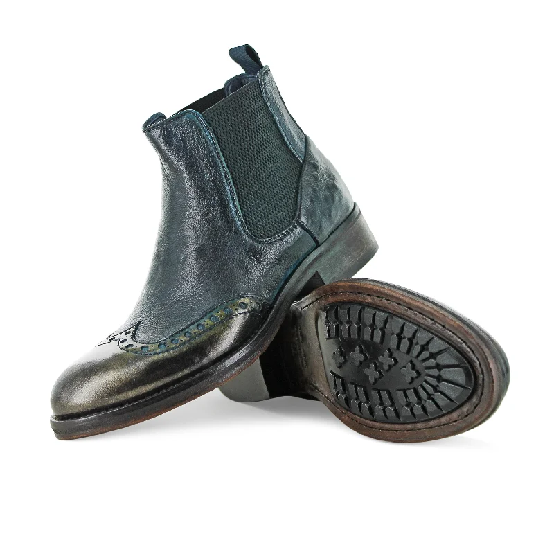 6541 - Antique Greenish Blue Chelsea Boot Camouflage Print Boot Style  
