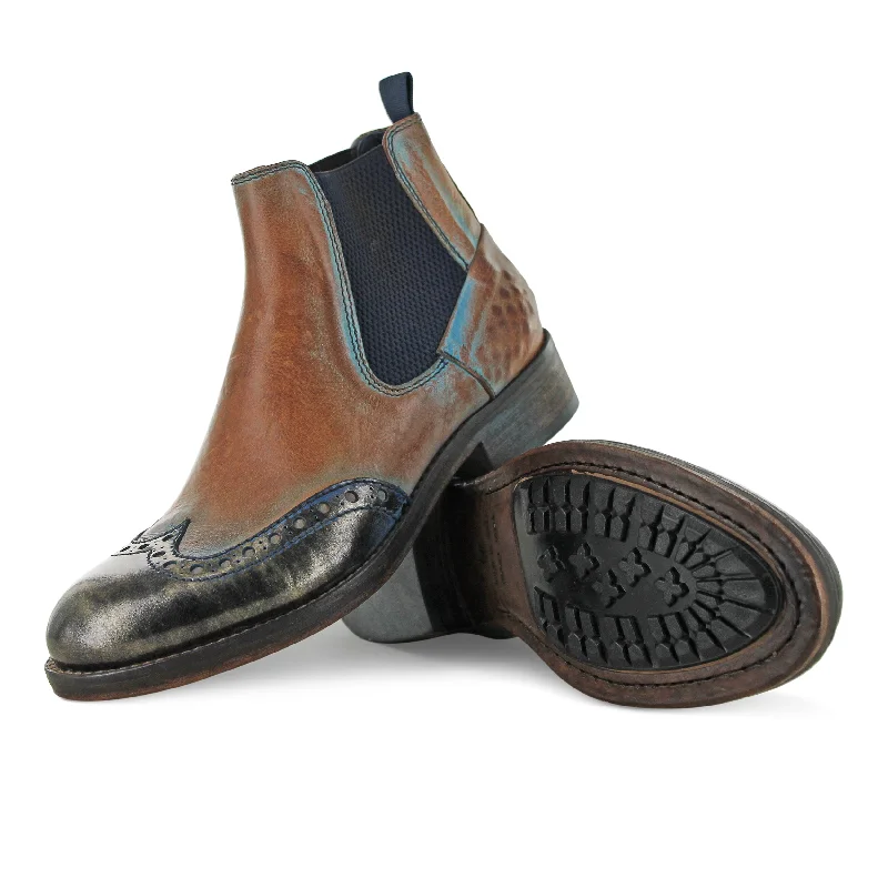 6541- Brown Antique Finish With Turquoise Edges Strap - Up Sandal Resort Style  