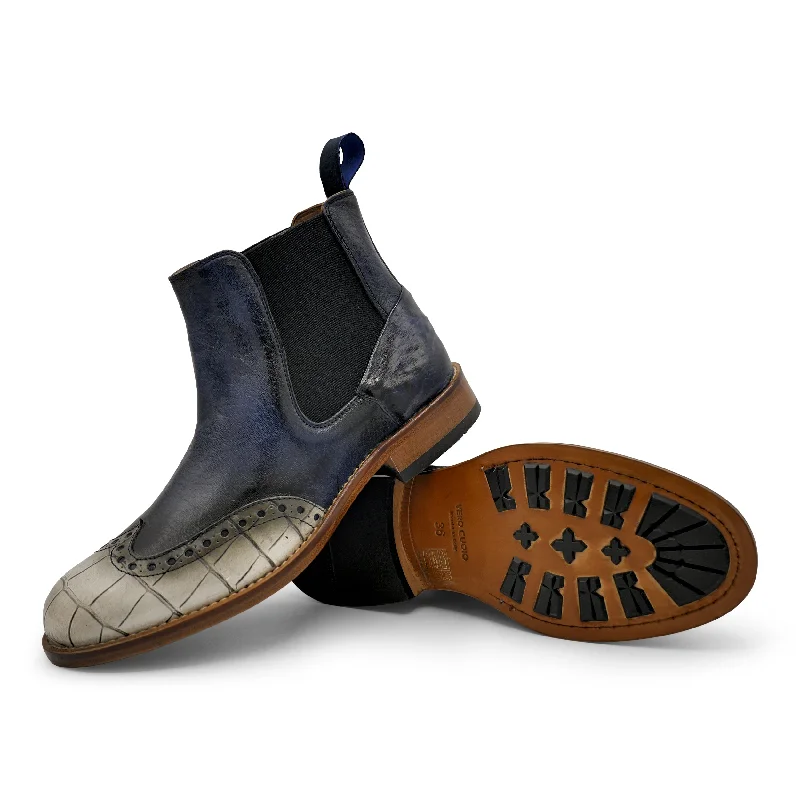 6541 - Panna/Grey Chelsea Brogue Leather Driving Shoe Style  