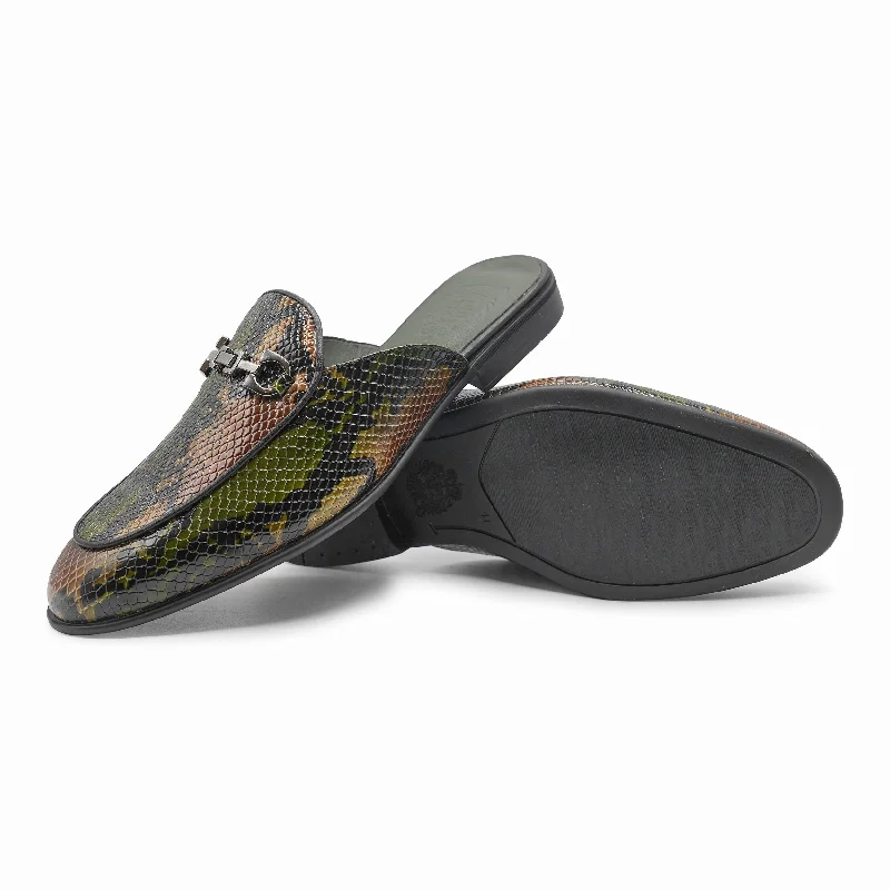 6618 - Snake Skin Print Leather Mule Zip - Up Boot Style  
