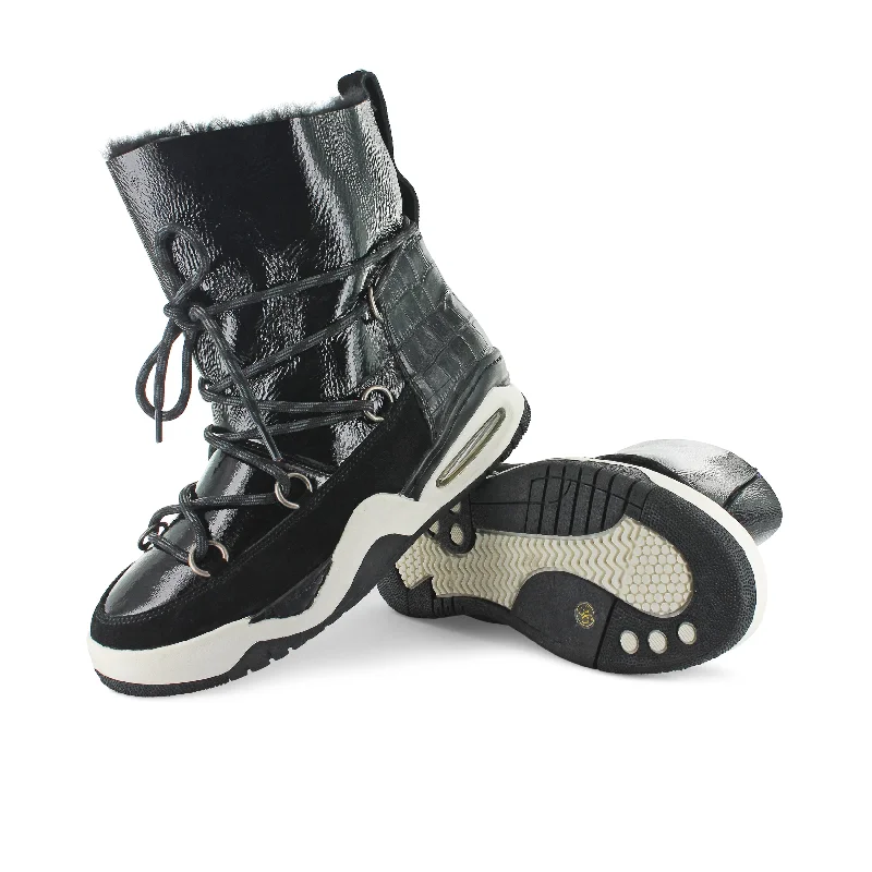 A903AA - Black Patent Coco Sneaker Boot Victorian - Era Boot Style  