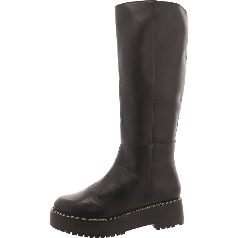 Adele Womens Leather Block Heel Knee-High Boots Two - Tone Shoe Design  