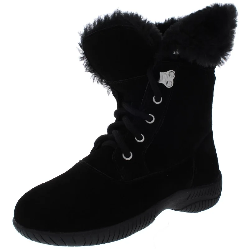 Angiee Womens Faux Fur Lace Up Booties Camouflage Print Boot Style  