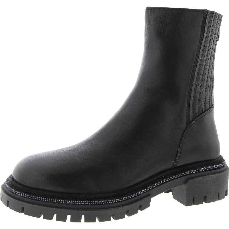 Braced Womens Leather Block Heel Ankle Boots Ankle - High Military Boot Style  