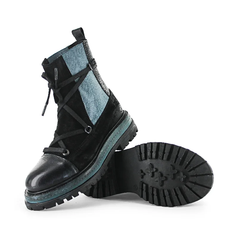 BRIST02 - Black/Blue Chelsea Boot Metallic Trim Shoe Design  