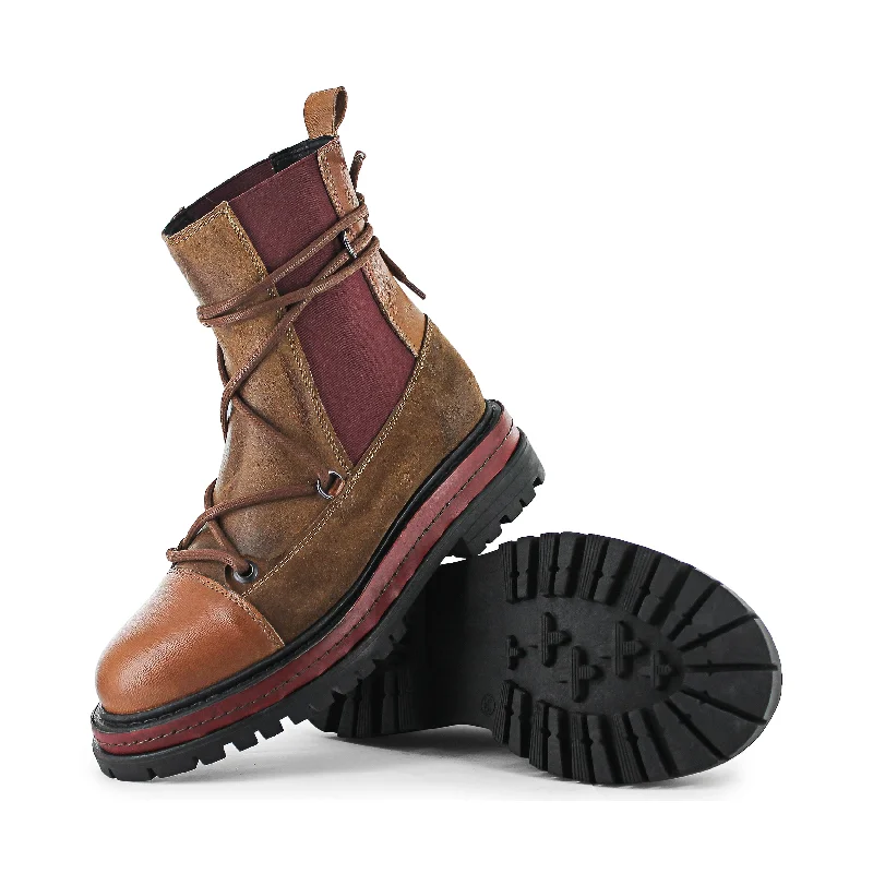 BRIST02 - Brown/Burgundy Chelsea Boot Slide Sandal Beach Style  