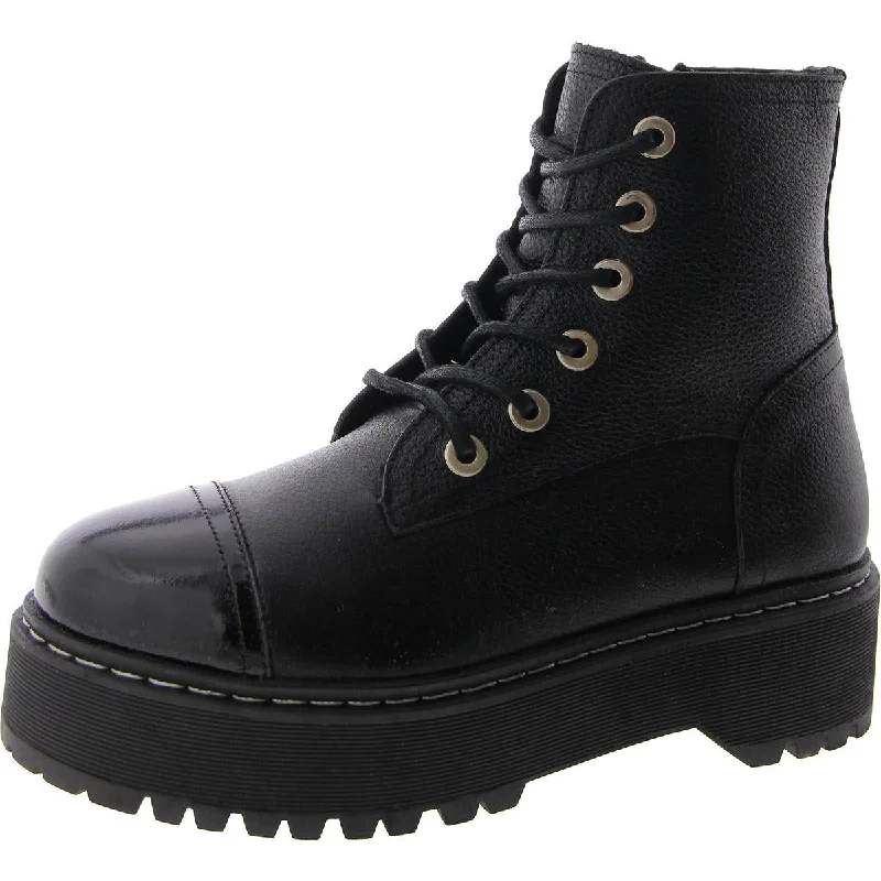Brody Womens Leather Lugged Sole Combat & Lace-Up Boots Monochromatic Shoe Look  