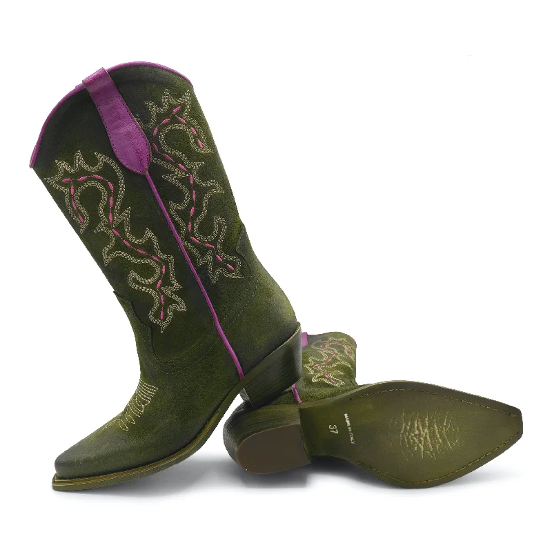 CEFAL - Military Green Suede/ Fuchsia Striped Shoe Style  