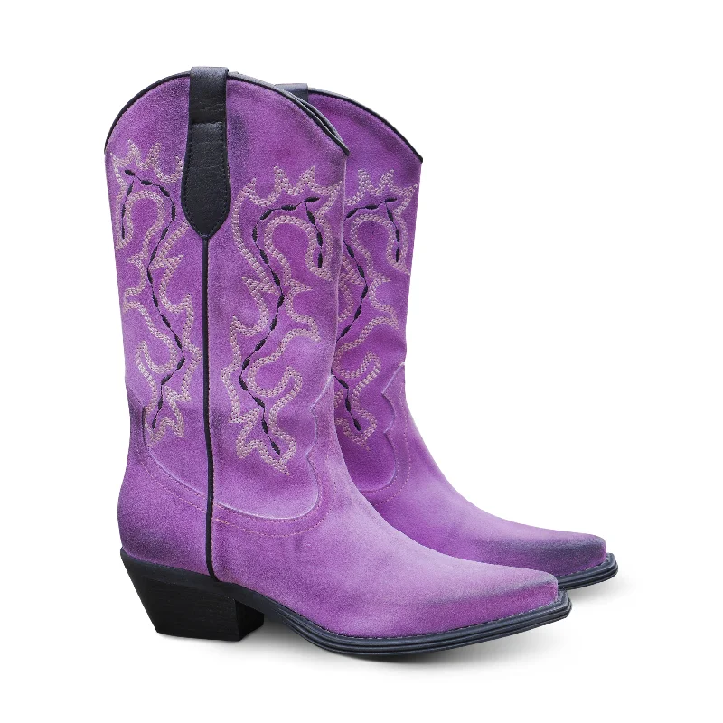 CEFAL - Pink + Black Embroidered Cowboy Boot Design  