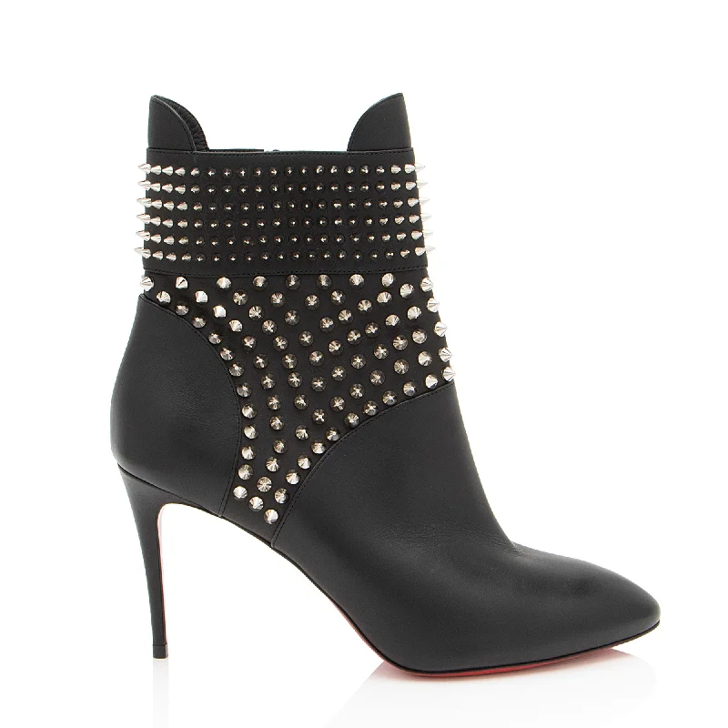 Christian Louboutin Leather Spike Hongroise 85mm Ankle Boots Metallic Trim Shoe Design  