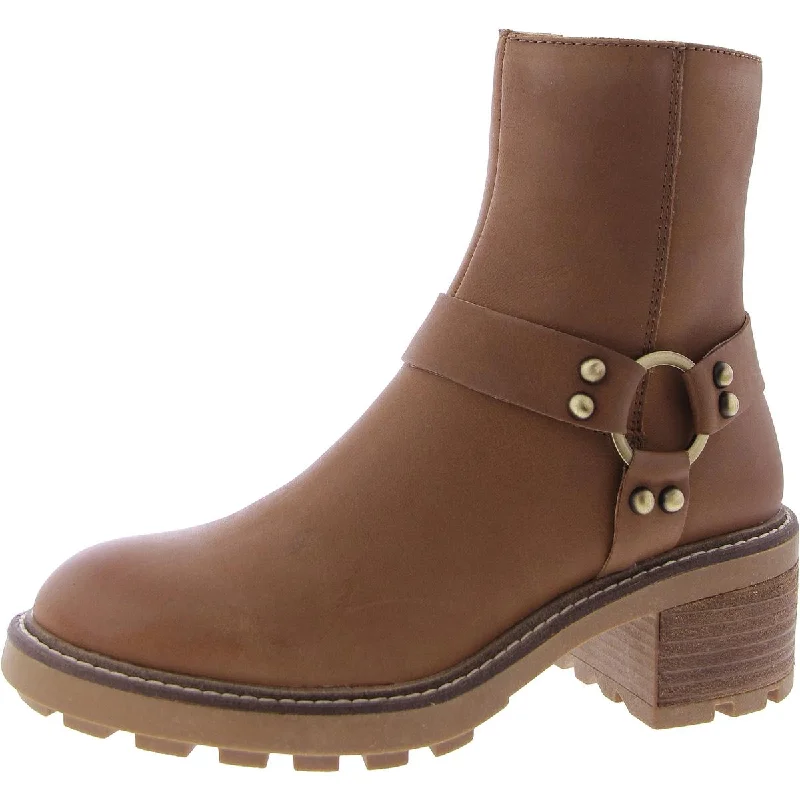 Cordelia Womens Leather Block Heel Ankle Boots Zip - Up Boot Style  