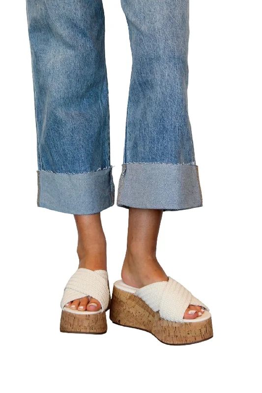 Crossover Cork Heel Sandal In Cream Dressy Chelsea Boot Style 