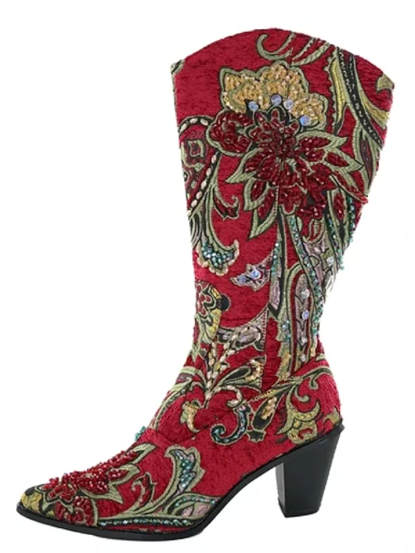 Crystal Embellished Boot In Red Hip - Hop Sneaker Style  