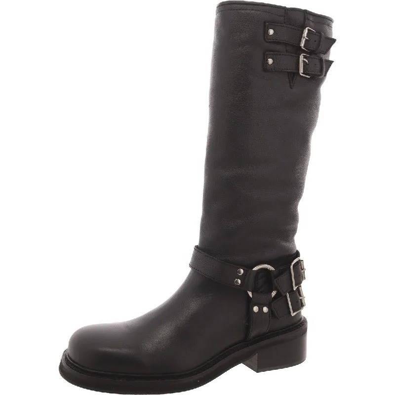 Dantel Womens Tall Leather Motorcycle Boots Patchwork Shoe Aesthetic  