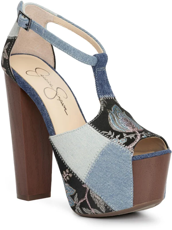 Dany9 Womens Denim Heeled Platform Sandals Athleisure Derby Style  