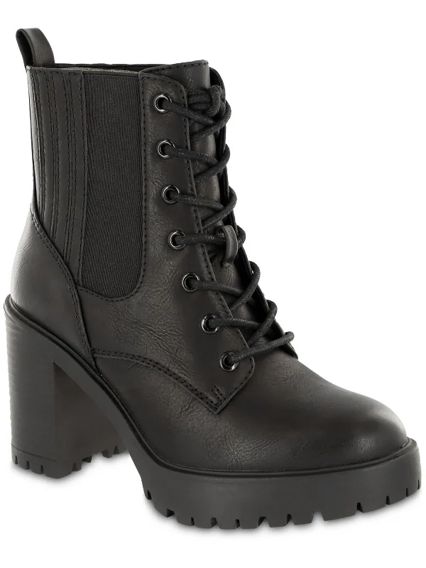 Daryl Womens Faux Leather Lug Sole Combat & Lace-Up Boots Blue Coast Loafer Aesthetic 