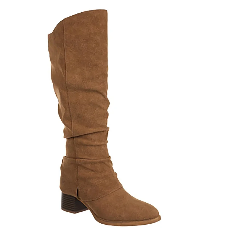 Delilah Womens Faux Suede Wide Calf Knee-High Boots Edwardian Shoe Look  