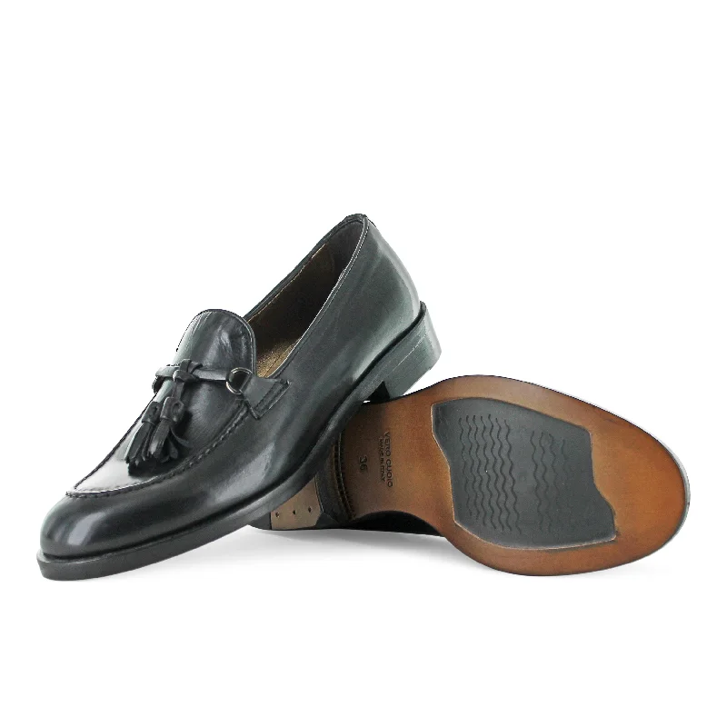 DOO7 - Black Leather Tassel Loafer Two - Tone Shoe Design  