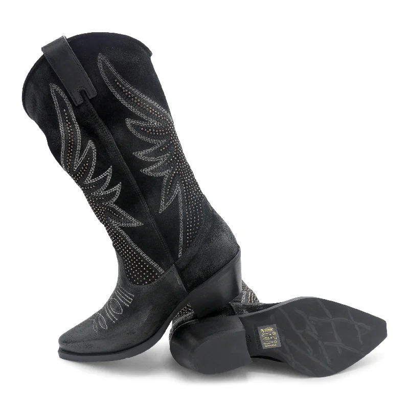 DX605 - Black Diamante Wings Camouflage Print Boot Style  