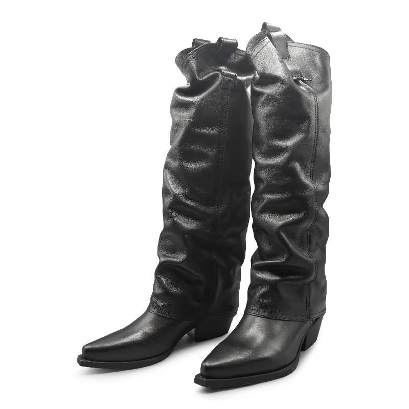 DX680 - Wrinkled Leather Knee High Edwardian Shoe Look  