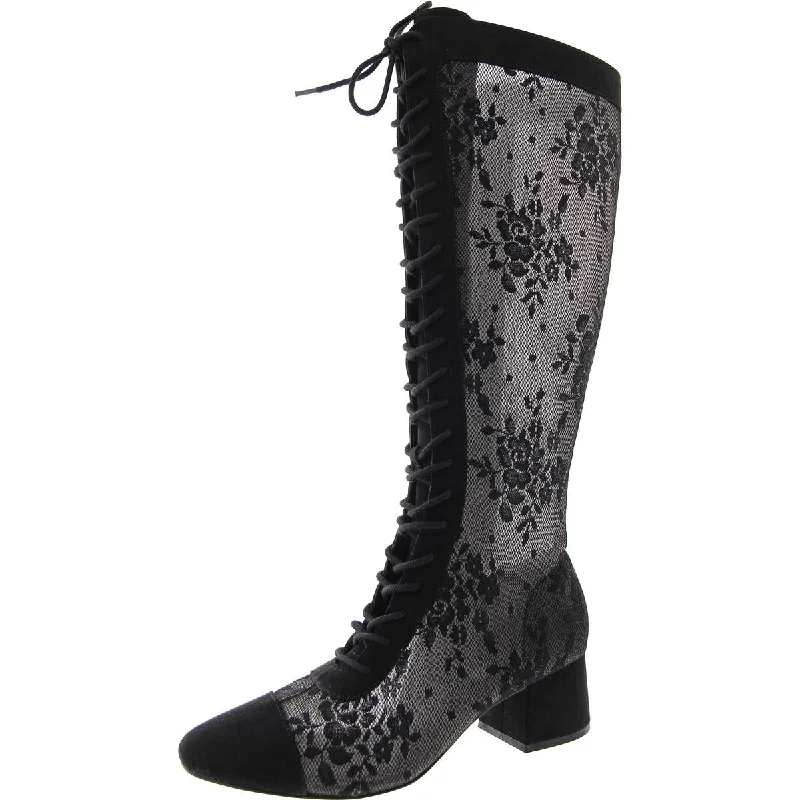 Ebony Womens Lace-Up Zipper Knee-High Boots Retro Basketball Sneaker Design  
