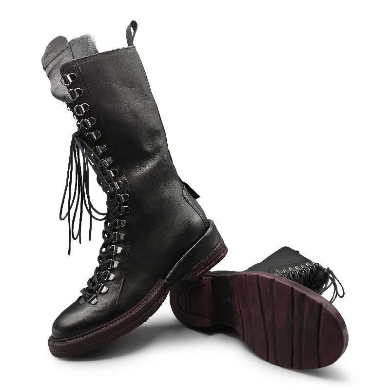 F227K25 - Black Leather Edwardian Shoe Look  