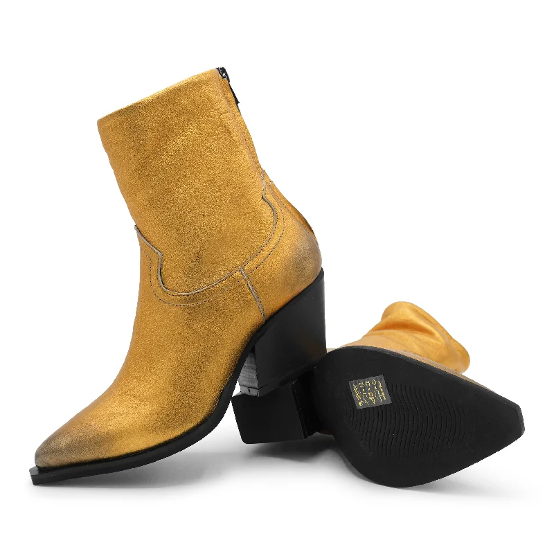 F702K1 - Gold Metallic Zipped Ankle Boot Strap - Up Sandal Resort Style  