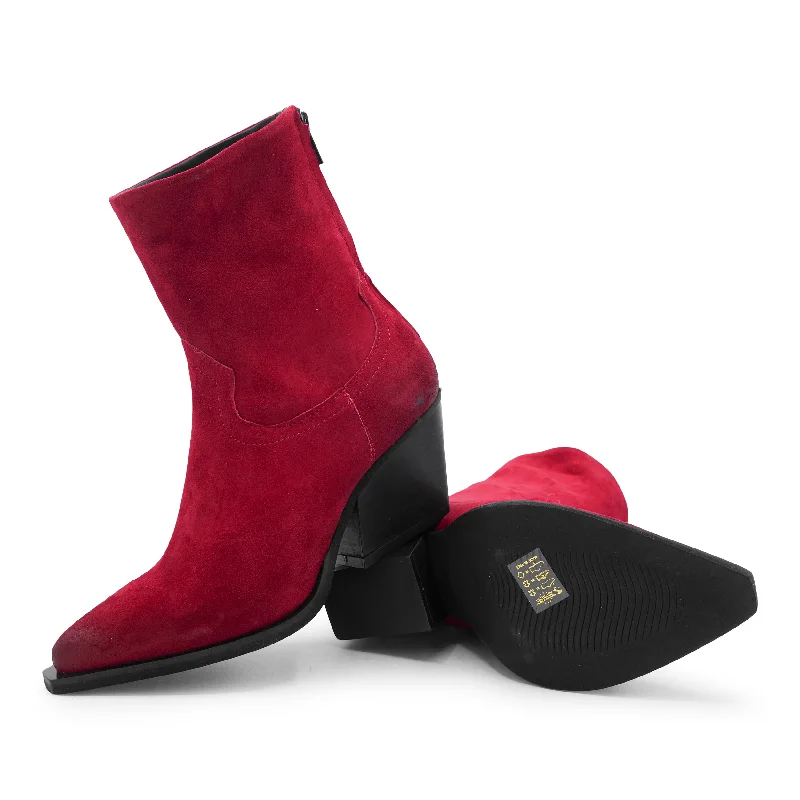 F702K1 - Red Zipped Ankle Boot Athleisure Derby Style  