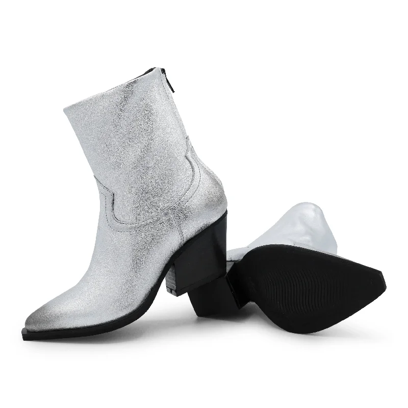 F702K1 - Silver Metallic Zipped Ankle Boot Neon - Accent Sneaker Look  
