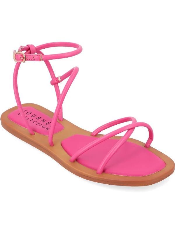 Farron Womens Faux Leather Strappy Sandals Patchwork Shoe Aesthetic  