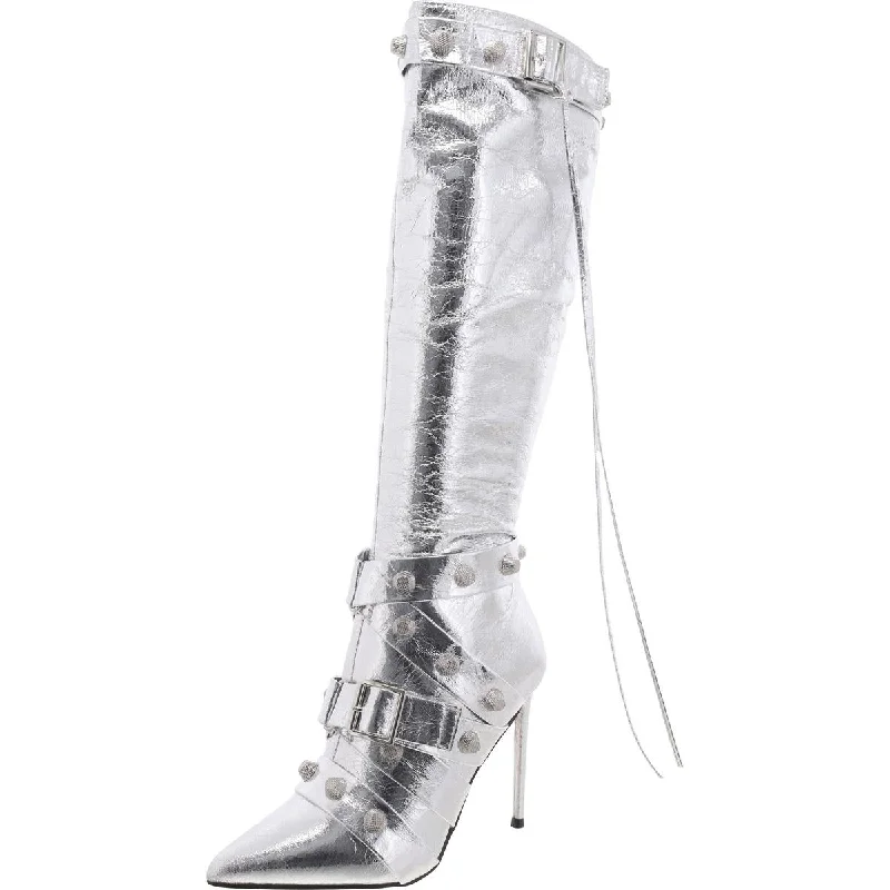 Fink Womens Faux Leather Embellished Knee-High Boots Tailored Oxford Style 