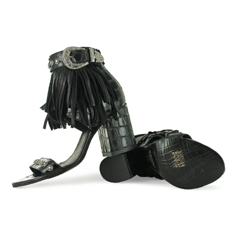 FK567A4 - Black Moc Croc Fringe Cowboy Boot Western Style  