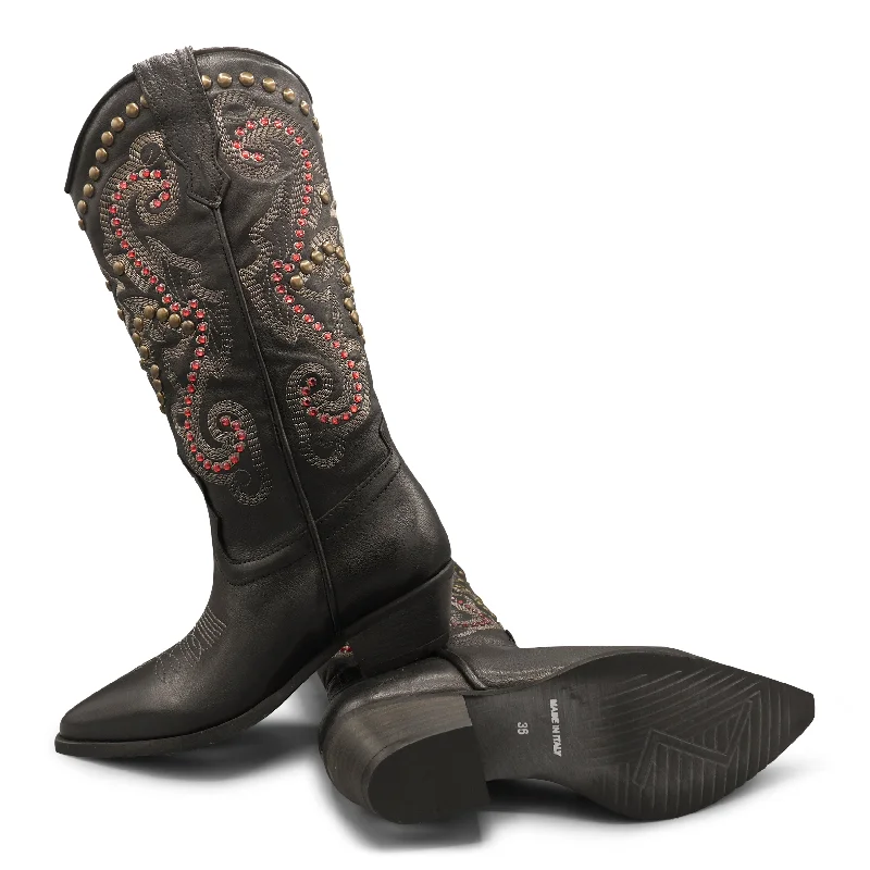 Fleur04 - Black/Red Embellished Cowboy Retro Basketball Sneaker Design  