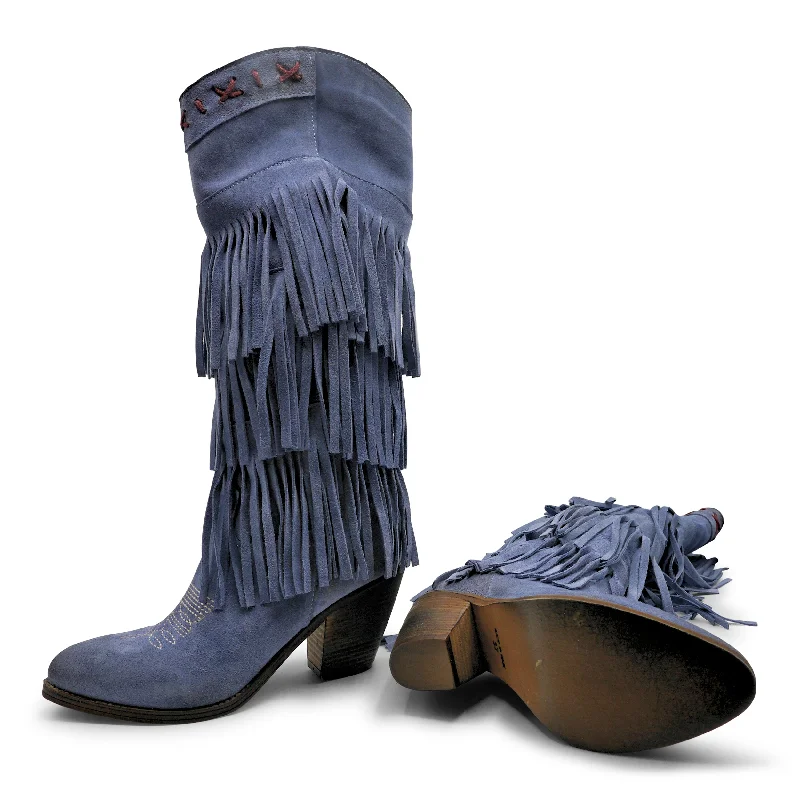 FLOR12 -Jeans Blue Layered Fringe Retro Plimsoll Style  