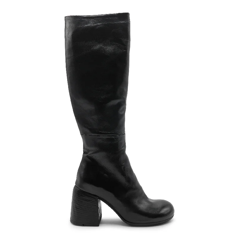 FPOIA - Black Knee High Leather Boot Lightweight Tennis Sneaker Look  