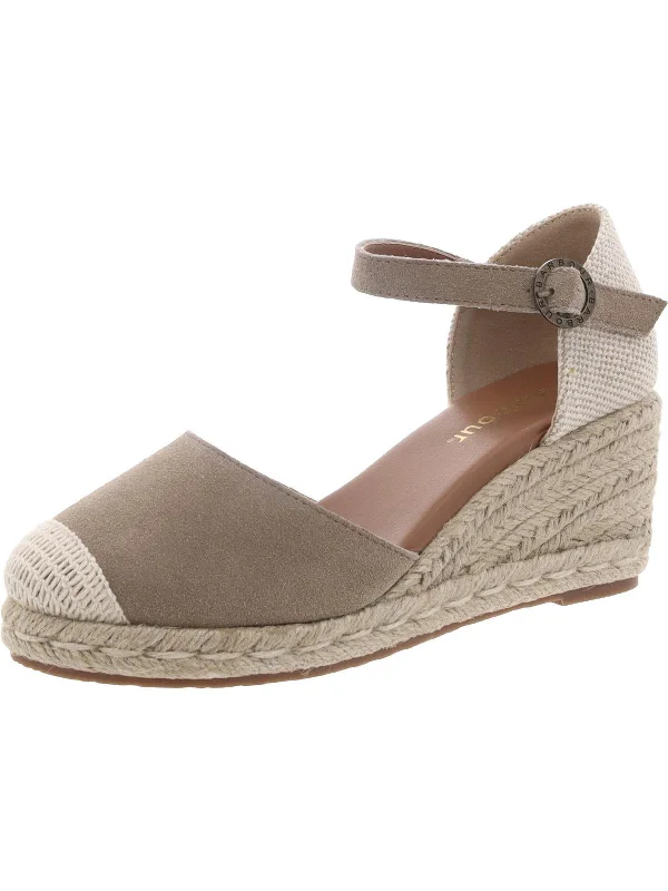 Frances Womens Suede Ankle Strap Espadrilles Monochromatic Shoe Look  