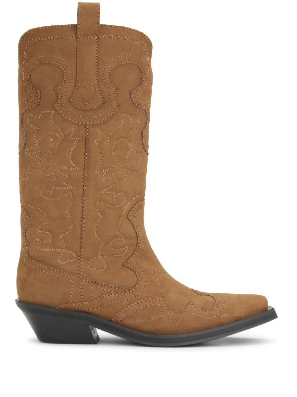 Ganni Women's Boots Leather Quilted Shoe Design  