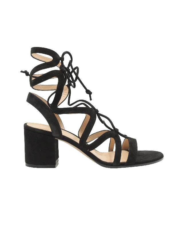 Gianvito Rossi Artemis 60 Lace-Up Sandals in Black Suede Memory - Foam Slipper Look  