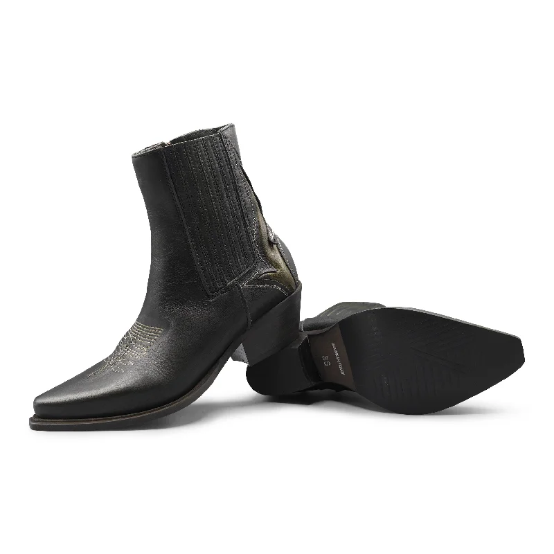 GISEL - Olive Green Flames Metallic Trim Shoe Design  