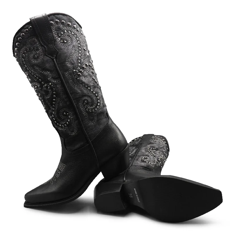 GISEL13 - Black/Grey Embellished Cowboy Ivy League - Inspired Derby Look 