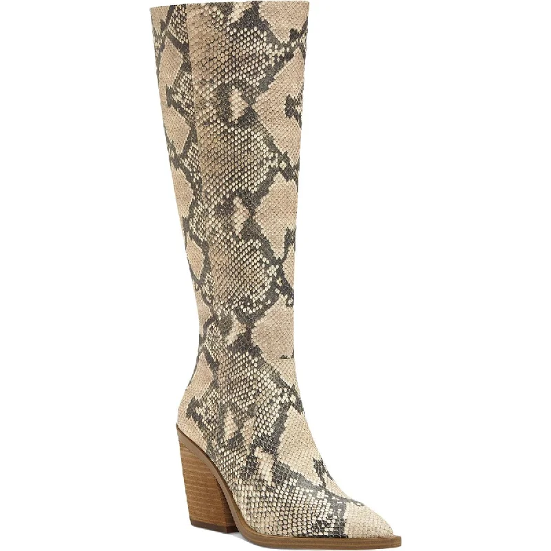 Gravana Womens Leather Pointed Toe Knee-High Boots Striped Shoe Style  