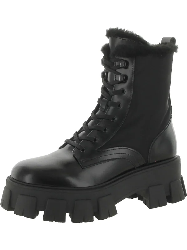 Happier Womens Leather Lace-Up Combat & Lace-up Boots Striped Shoe Style  