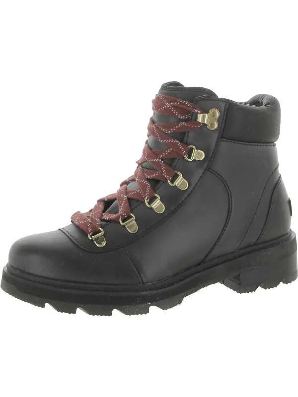 Hi-Line Womens Leather Round Toe Combat & Lace-up Boots Quilted Shoe Design  