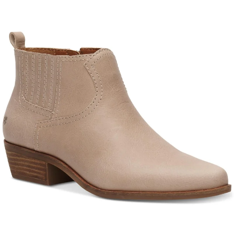 Hikalli Womens Leather Stacked Heel Ankle Boots Leather Driving Shoe Style  
