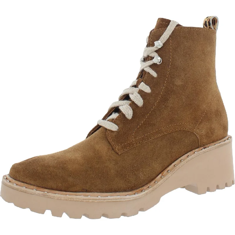 Hinto Womens Calf Hair Leather Combat & Lace-up Boots Monochromatic Shoe Look  