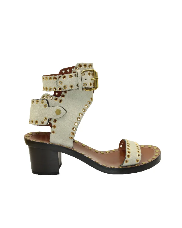 Isabel Marant Jaeryn Studded Accents Sandals in White Suede Waterproof Hiking Boot Design  