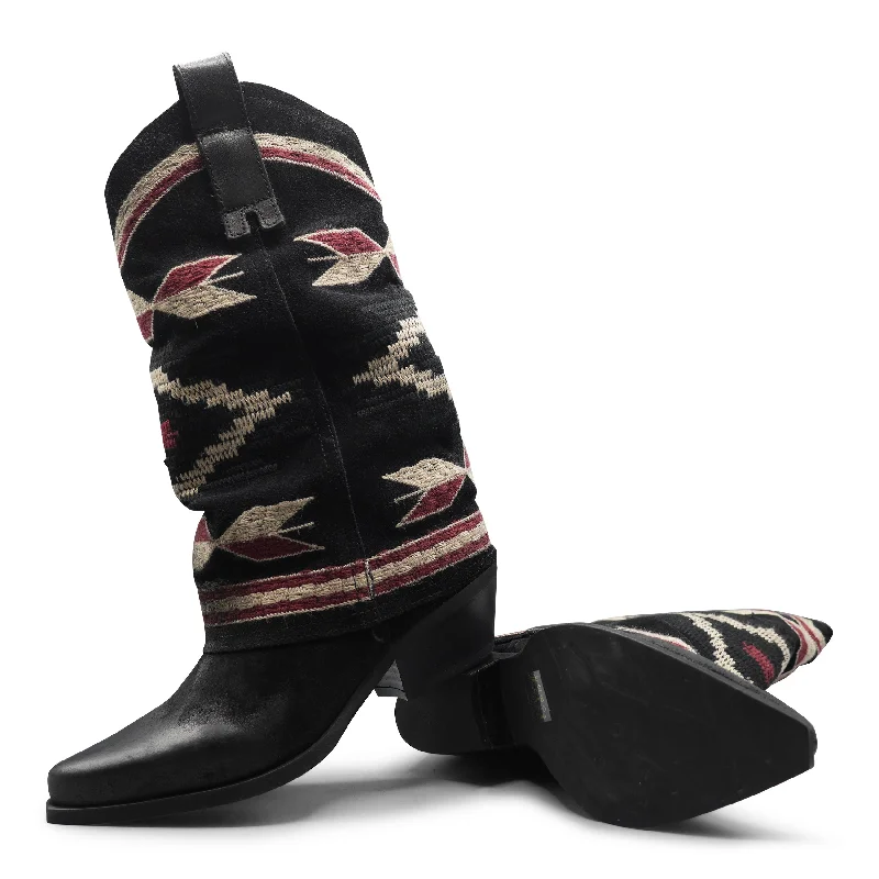 IZEL - Black/Red Aztec Boot Loose - Fit Slipper Style  