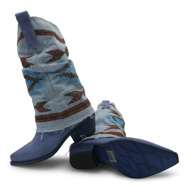 IZEL - Blue /Denim Jeans Aztec Boot Patchwork Shoe Aesthetic  