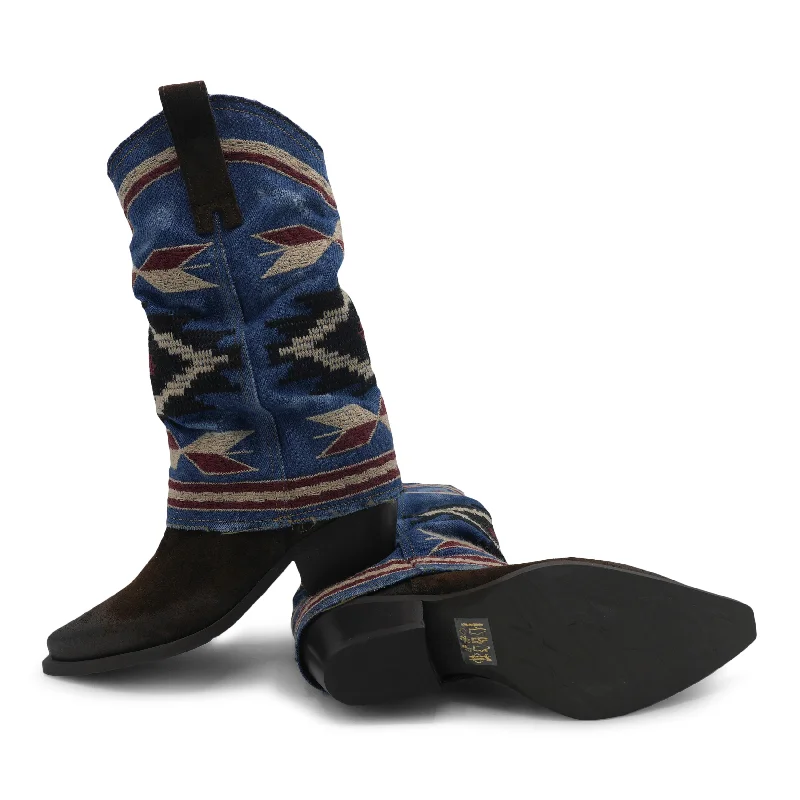 IZEL Choc Brown/Denim Jeans Aztec Boot Athleisure Derby Style  