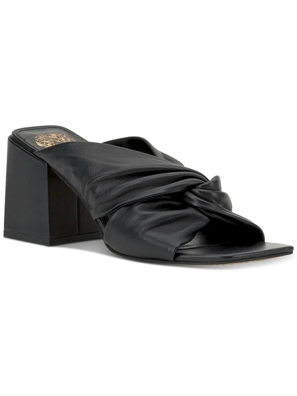 Jenabie Womens Leather Knot-Front Mule Sandals Skateboarding Sneaker Style  